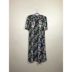 VTG Womens Floral Button Up Maxi Dress L 90s Retro Cottagecore Lace Prairiecore